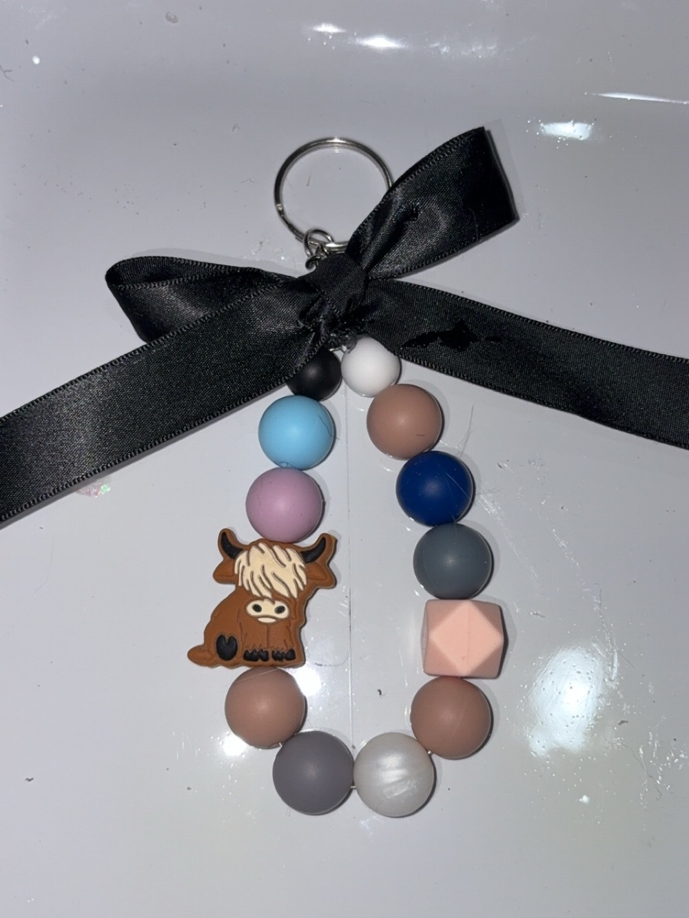 Kids Silicone Highland Cow Beaded Keychain -  single keychains for $13